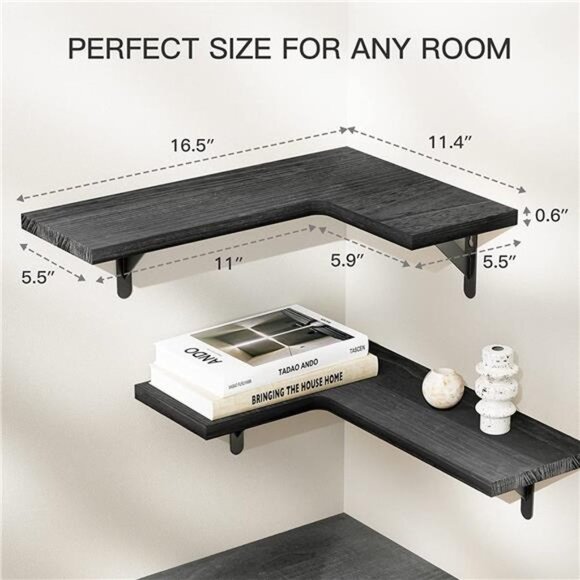 Corner Shelves Wall Mounted Set of 3, Rustic Wood Wall Shelves for Bedroom - Picture 6 of 6